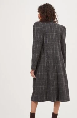 Audrey Plaid Shoulder Pad Longline Coat -Chic Ladies Wear Shop ACT16902 CHARCOALPLAID 5
