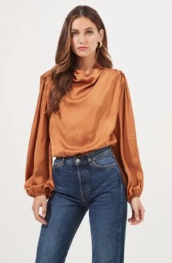 Meilani Satin Cowl Neck Top -Chic Ladies Wear Shop ACT16904 GOLDENAMBER 2