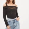 Umi Off Shoulder Cutout Long Sleeve Bodysuit -Chic Ladies Wear Shop ACT16908 BLACK 2