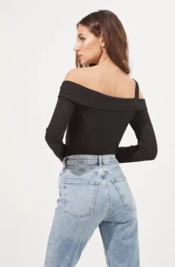 Umi Off Shoulder Cutout Long Sleeve Bodysuit -Chic Ladies Wear Shop ACT16908 BLACK 5
