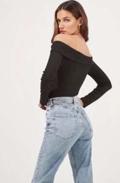 Umi Off Shoulder Cutout Long Sleeve Bodysuit -Chic Ladies Wear Shop ACT16908 BLACK 6