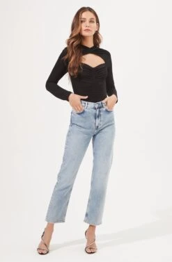 Cristen Ruched Cutout Bodysuit -Chic Ladies Wear Shop ACT16916 BLACK 1