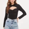 Cristen Ruched Cutout Bodysuit -Chic Ladies Wear Shop ACT16916 BLACK 2