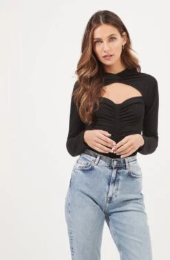 Cristen Ruched Cutout Bodysuit -Chic Ladies Wear Shop ACT16916 BLACK 3