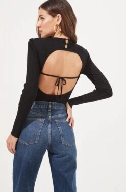 Felice Open Back Padded Shoulder Long Sleeve Sweater Bodysuit