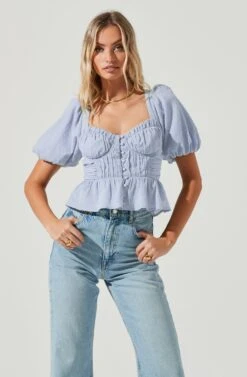 Clairemont Sweetheart Neck Puff Sleeve Peplum Top