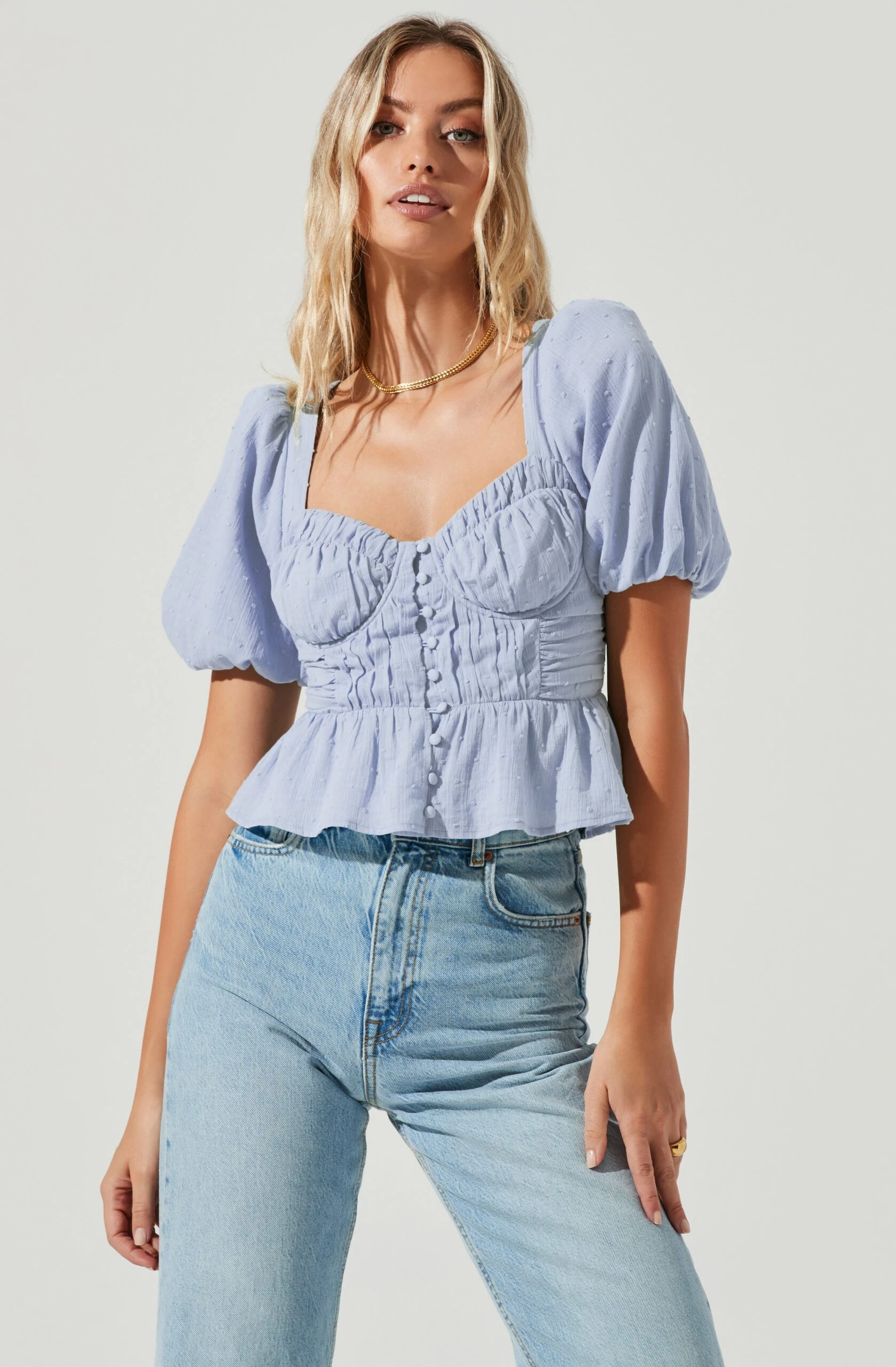 Clairemont Sweetheart Neck Puff Sleeve Peplum Top 4 Clairemont Sweetheart Neck Puff Sleeve Peplum Top - Image 2