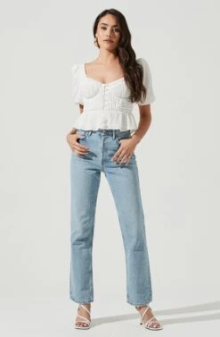 Clairemont Sweetheart Neck Puff Sleeve Peplum Top 21 Clairemont Sweetheart Neck Puff Sleeve Peplum Top -Chic Ladies Wear Shop ACT16963B WHITE 1