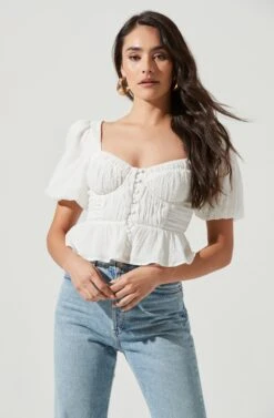 Clairemont Sweetheart Neck Puff Sleeve Peplum Top 20 Clairemont Sweetheart Neck Puff Sleeve Peplum Top -Chic Ladies Wear Shop ACT16963B WHITE 3