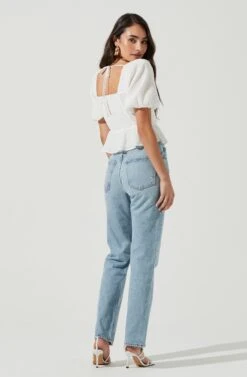 Clairemont Sweetheart Neck Puff Sleeve Peplum Top 23 Clairemont Sweetheart Neck Puff Sleeve Peplum Top -Chic Ladies Wear Shop ACT16963B WHITE 4