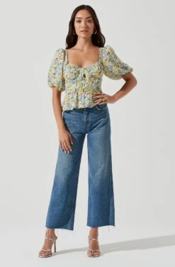 Clairemont Floral Puff Sleeve Peplum Top 11 Clairemont Floral Puff Sleeve Peplum Top -Chic Ladies Wear Shop ACT16963D YELLOWGREENFLORAL 1