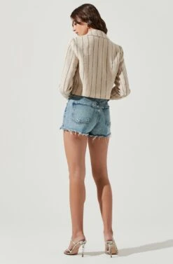 Rozette Cropped Pinstripe Jacket 8 Rozette Cropped Pinstripe Jacket -Chic Ladies Wear Shop ACT16992 TAN BLACK 3