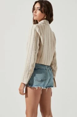 Rozette Cropped Pinstripe Jacket 9 Rozette Cropped Pinstripe Jacket -Chic Ladies Wear Shop ACT16992 TAN BLACK 4