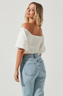 Brixton Off Shoulder Corset Half Sleeve Top -Chic Ladies Wear Shop ACT17021 WHITE 4