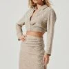 Perry Collared Long Sleeve Tie Waist Crop Top -Chic Ladies Wear Shop ACT17025 TAUPE 2