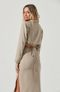 Perry Collared Long Sleeve Tie Waist Crop Top -Chic Ladies Wear Shop ACT17025 TAUPE 4