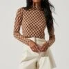 Izzy Checkered Long Sleeve Top -Chic Ladies Wear Shop ACT17027B BROWNTAUPE 0865