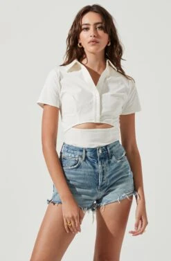 Maui Front Cutout Collared Short Sleeve Bodysuit