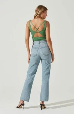 Elmira Cutout Cross Strap Bodysuit -Chic Ladies Wear Shop ACT17053 GREEN 5 4