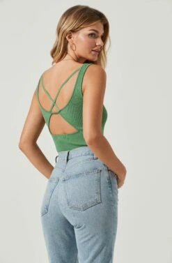 Elmira Cutout Cross Strap Bodysuit -Chic Ladies Wear Shop ACT17053 GREEN 5 5