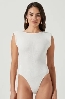 Santa Fe Padded Shoulder Open Back Cross Strap Bodysuit -Chic Ladies Wear Shop ACT17054 WHITE 6