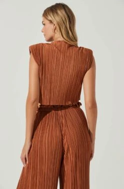 Cruise Pleated Padded Shoulder Crop Top -Chic Ladies Wear Shop ACT17063 RUST 6 1