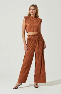 Cruise Pleated Padded Shoulder Crop Top -Chic Ladies Wear Shop ACT17063 RUST 6 3