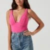 Jax Ribbed Knit Plunge Neck Bodysuit -Chic Ladies Wear Shop ACT17070 HOTPINK 1282