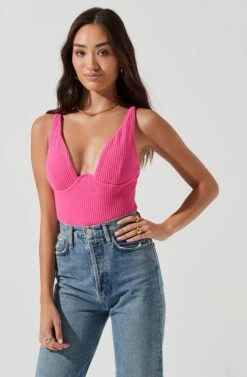 Jax Ribbed Knit Plunge Neck Bodysuit