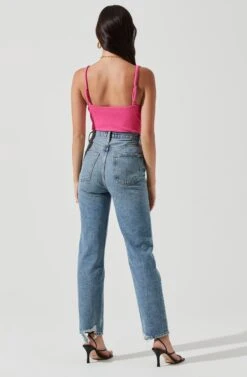 Jax Ribbed Knit Plunge Neck Bodysuit -Chic Ladies Wear Shop ACT17070 HOTPINK 1284