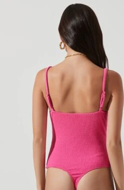 Jax Ribbed Knit Plunge Neck Bodysuit -Chic Ladies Wear Shop ACT17070 HOTPINK 1299