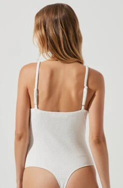 Jax Ribbed Knit Plunge Neck Bodysuit -Chic Ladies Wear Shop ACT17070 WHITE 1368