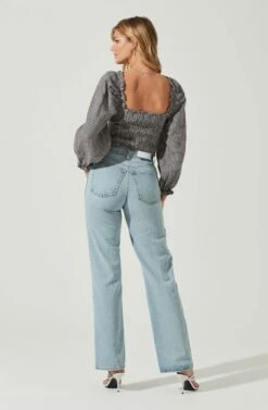 Cardiff Gingham Sweetheart Neck Long Sleeve Top -Chic Ladies Wear Shop ACT17072 NAVYWHITEGINGHAM 5 5