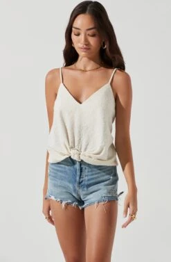 Janis Textured Knot Front Cami -Chic Ladies Wear Shop ACT17099 CREAM 1736
