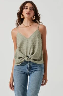 Janis Textured Knot Front Cami -Chic Ladies Wear Shop ACT17099 DUSTYSAGE 1767