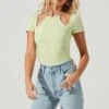 Reedley Halter Neck Cutout Short Sleeve Bodysuit -Chic Ladies Wear Shop ACT17107 LIGHTGREEN 2