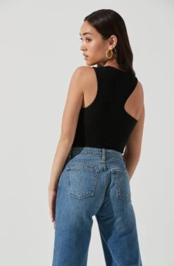Valley Sleeveless Ribbed Knit Cutout Bodysuit 18 Valley Sleeveless Ribbed Knit Cutout Bodysuit -Chic Ladies Wear Shop ACT17125 BLACK 1627