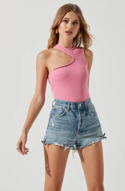 Valley Sleeveless Ribbed Knit Cutout Bodysuit 19 Valley Sleeveless Ribbed Knit Cutout Bodysuit -Chic Ladies Wear Shop ACT17125 PINKPUNCH 1639