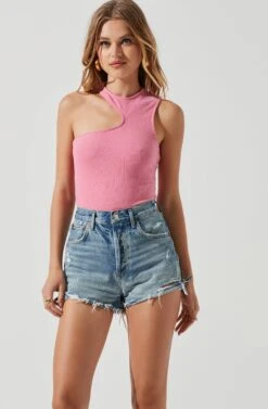 Valley Sleeveless Ribbed Knit Cutout Bodysuit 24 Valley Sleeveless Ribbed Knit Cutout Bodysuit -Chic Ladies Wear Shop ACT17125 PINKPUNCH 1647