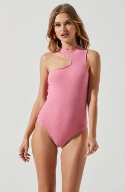 Valley Sleeveless Ribbed Knit Cutout Bodysuit 22 Valley Sleeveless Ribbed Knit Cutout Bodysuit -Chic Ladies Wear Shop ACT17125 PINKPUNCH 1656