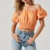 Aldrin Halter Neck Off Shoulder Puff Sleeve Top -Chic Ladies Wear Shop ACT17126 MELON 1689