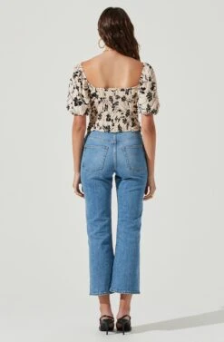 Florian Square Neck Ruched Bubble Sleeve Top -Chic Ladies Wear Shop ACT17149 BLACKCREAMFLORAL 3