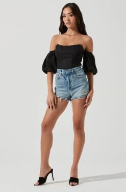 Lima Off Shoulder Corset Bubble Sleeve Top -Chic Ladies Wear Shop ACT17155 BLACK 1768