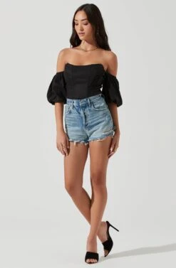 Lima Off Shoulder Corset Bubble Sleeve Top -Chic Ladies Wear Shop ACT17155 BLACK 1769