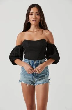 Lima Off Shoulder Corset Bubble Sleeve Top -Chic Ladies Wear Shop ACT17155 BLACK 1775