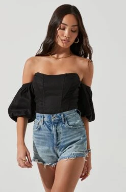 Lima Off Shoulder Corset Bubble Sleeve Top -Chic Ladies Wear Shop ACT17155 BLACK 1776