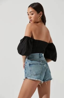 Lima Off Shoulder Corset Bubble Sleeve Top -Chic Ladies Wear Shop ACT17155 BLACK 1783