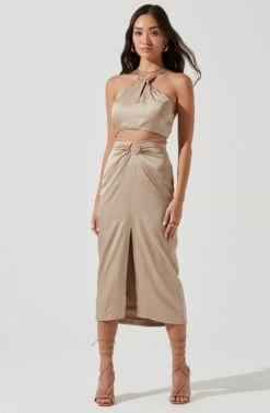 Robin Halter Tie Back Crop Top -Chic Ladies Wear Shop ACT17181 KHAKI 1930
