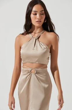 Robin Halter Tie Back Crop Top -Chic Ladies Wear Shop ACT17181 KHAKI 1933