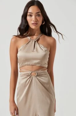 Robin Halter Tie Back Crop Top -Chic Ladies Wear Shop ACT17181 KHAKI 1934